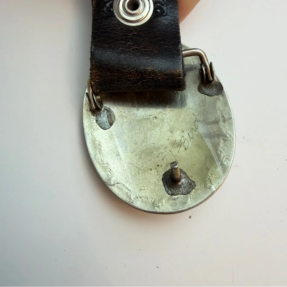 Vintage TBIRD Thunderbird Southwestern Style Buffalo Nickel Concho Leather Belt